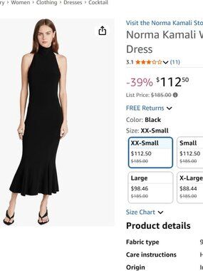 NWT Norma Kamali Women's Halter Turtle Fishtail Dress, Black, XXS PAID $185